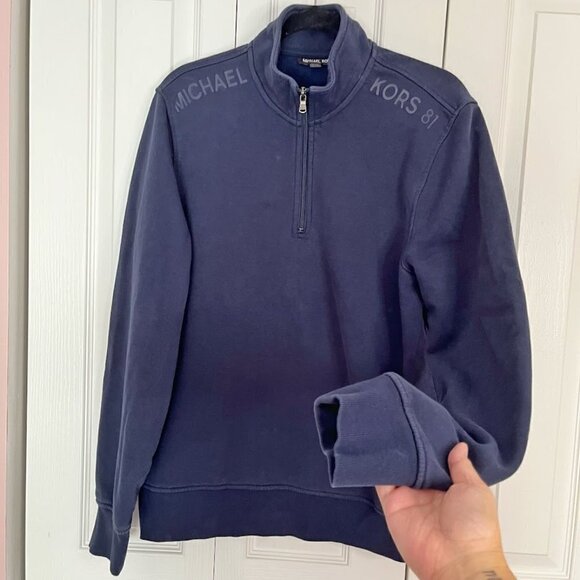 Michael Kors Spell Out Logo Quarter Zip Long Sleeve Fleece Sweatshirt Jacket - Picture 4 of 11